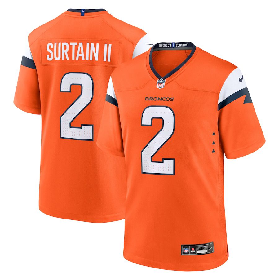 Men Denver Broncos #2 Patrick Surtain II Nike Orange Game NFL Jersey->->NFL Jersey